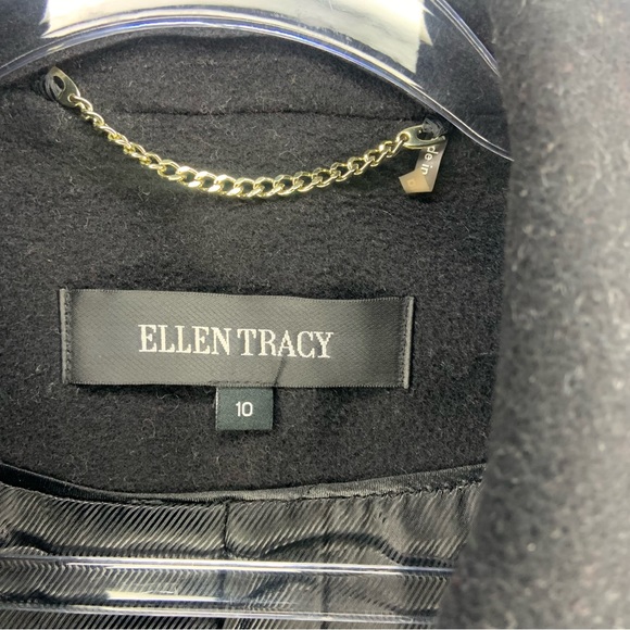 Ellen Tracy Wool Blend Black Trench Long Coat Single Breasted | Size 10 - Picture 12 of 17